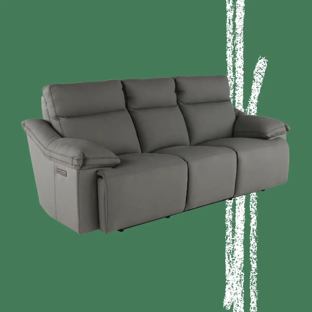 Istanbul Gray Leather Power Reclining Sofa with Power Headrests