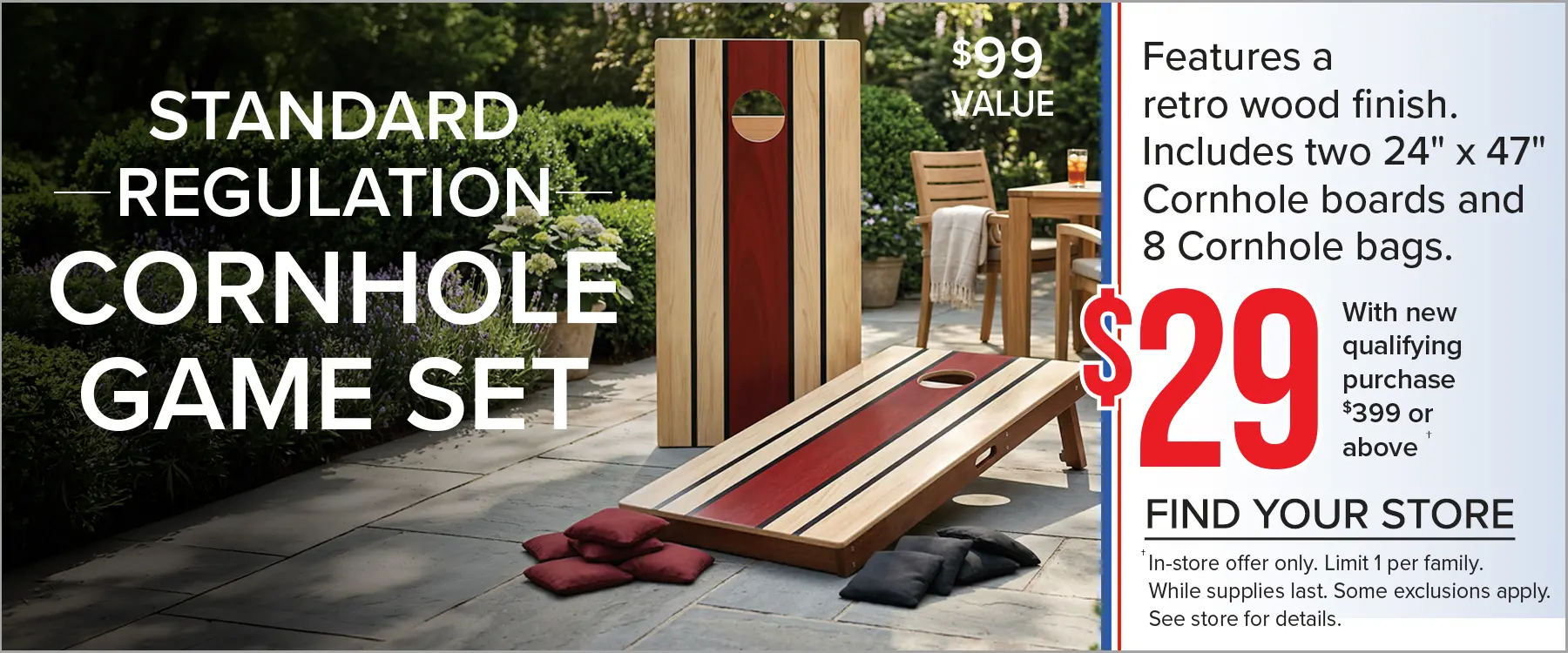 Corn hole Premium Corn Hole Game set $29 with new qualifying purchase. See store for details.
