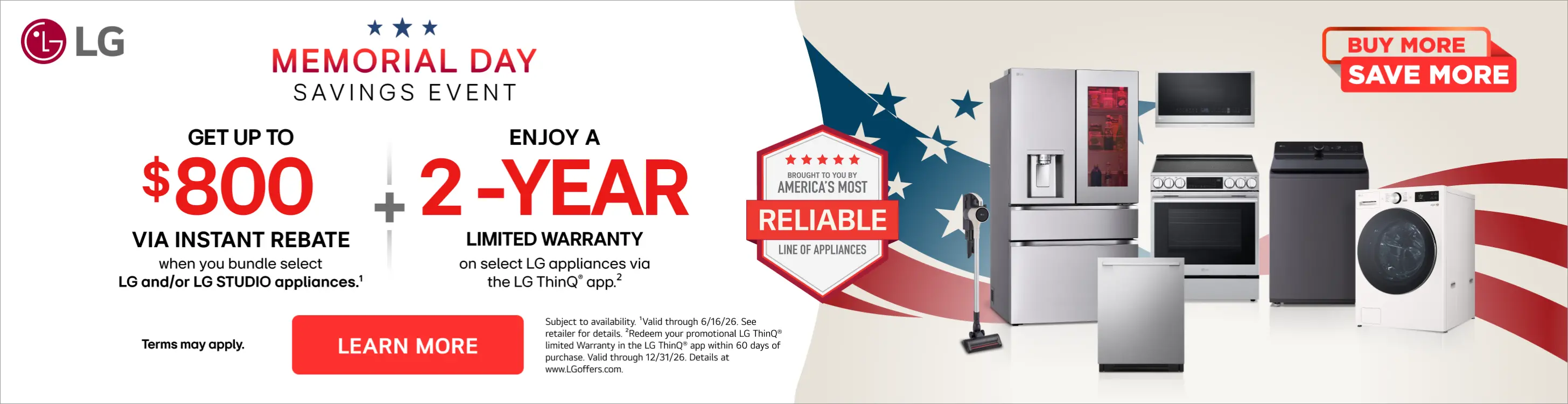 LG Spring Savings Event Get up to $800 via instant rebate when you bundle select LG and/or LG Studio Appliances.