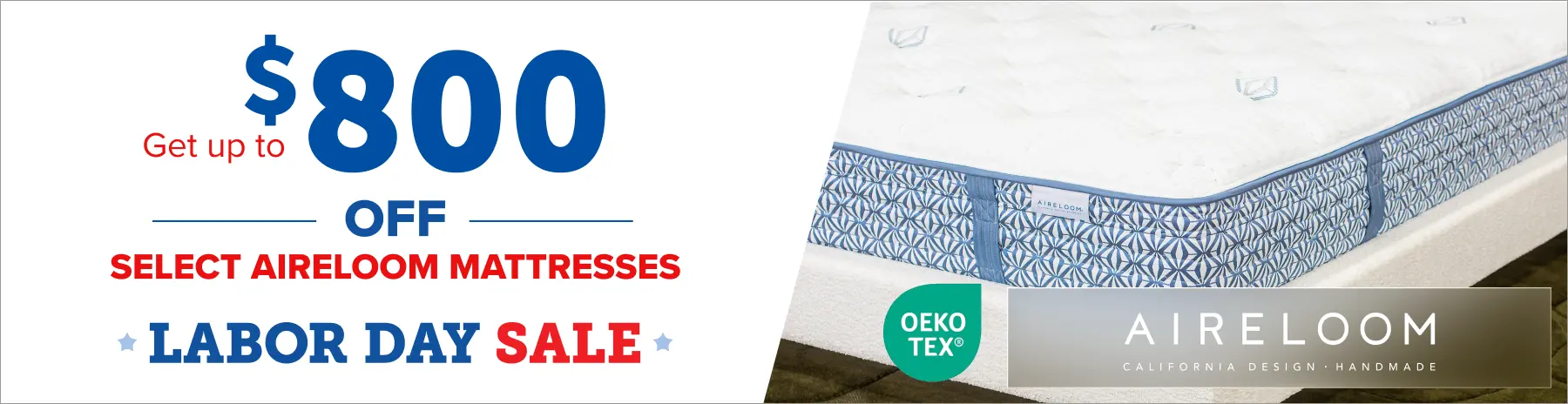 Labor Day Mattress Offers Aireloom Get up to $800 off select Aireloom mattresses