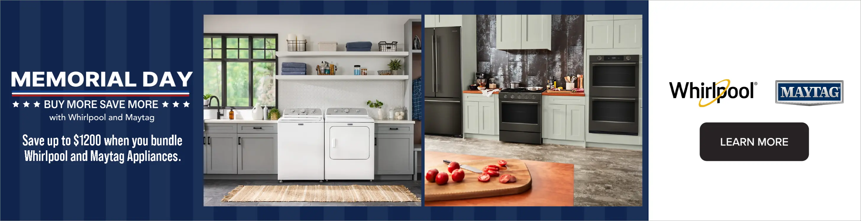 NATM Memorial Day Whirlpool Save up to $1200 When you bundle Whirlpool and Maytag appliances