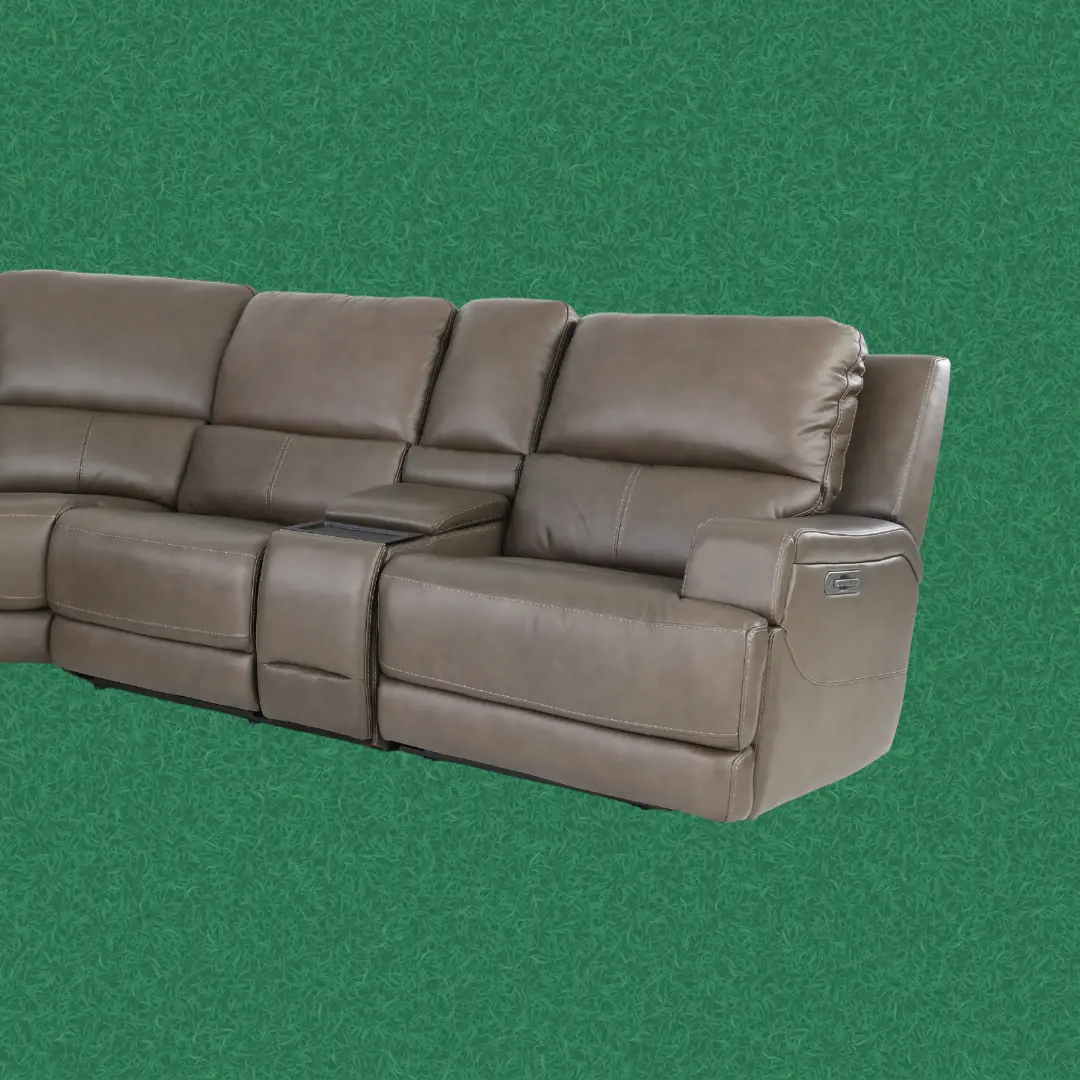 Rushton Lontra Brown Leather 6 Piece Power Reclining Sectional with Multimedia Console