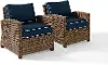 KO70026WB-NV Bradenton Navy and Wicker Patio Armchair, Set of 2