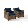 KO70026WB-NV Bradenton Navy and Wicker Patio Armchair, Set of 2