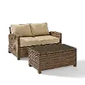 KO70025WB-SA Bradenton 2 Piece Beige and Wicker Loveseat and Table Set