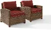 KO70026WB-SG Bradenton Red and Wicker Patio Armchairs, Set of 2