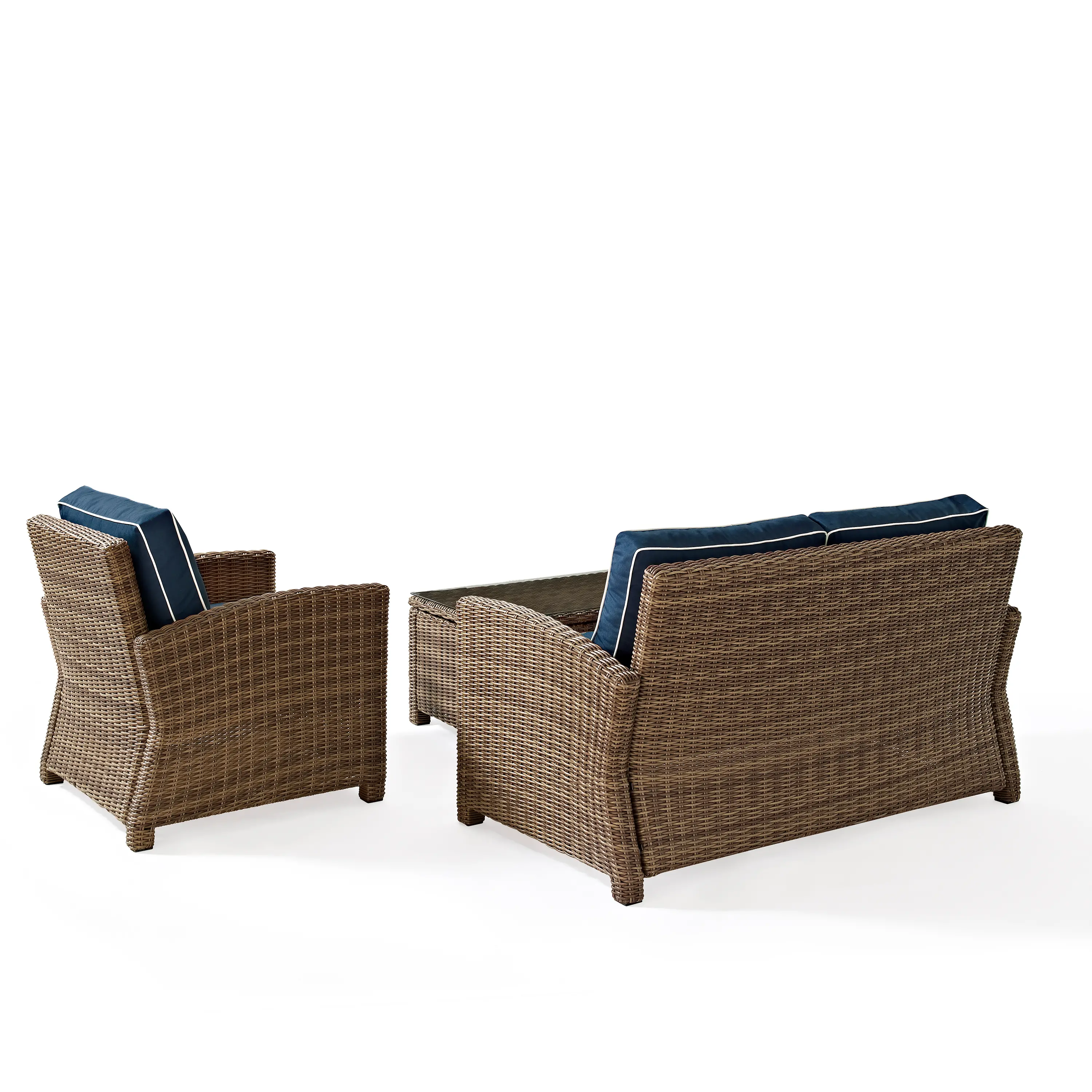 KO70027WB-NV Bradenton 3 Piece Navy and Wicker Outdoor Seating Set Loveseat, Armchair, and Table Set-3