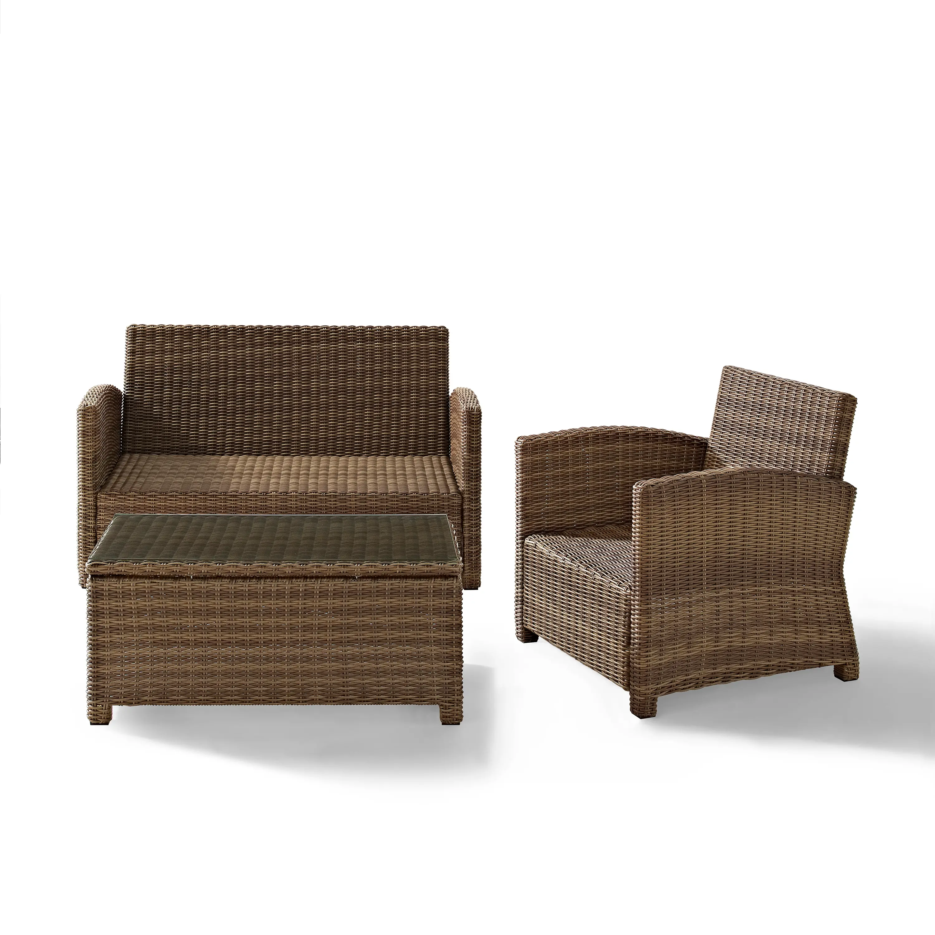 KO70027WB-NV Bradenton 3 Piece Navy and Wicker Outdoor Seating Set Loveseat, Armchair, and Table Set-5