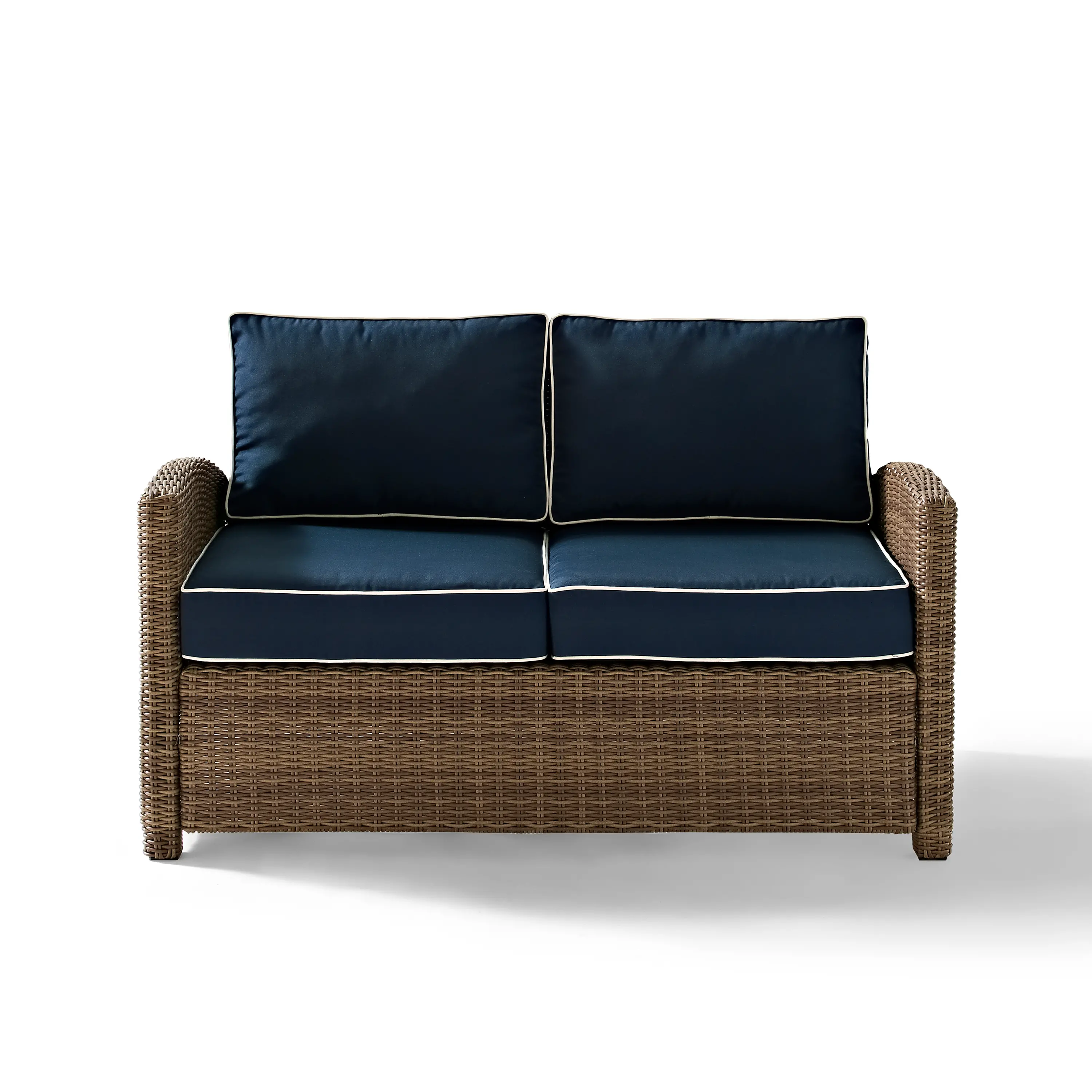 KO70022WB-NV Bradenton Navy and Wicker Patio Loveseat-1
