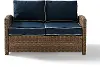 KO70022WB-NV Bradenton Navy and Wicker Patio Loveseat