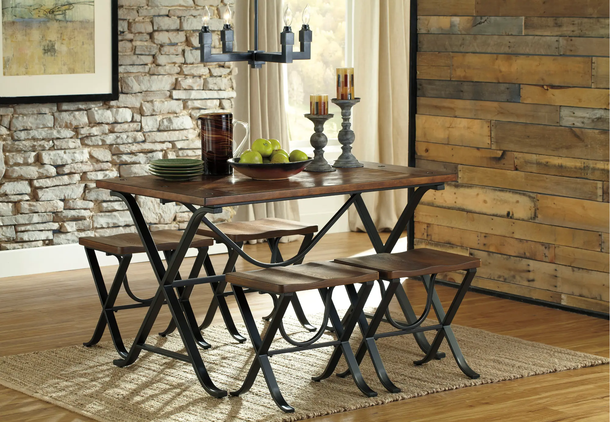 Barn Wood & Metal 5 Piece Dining Set - Freimore -2