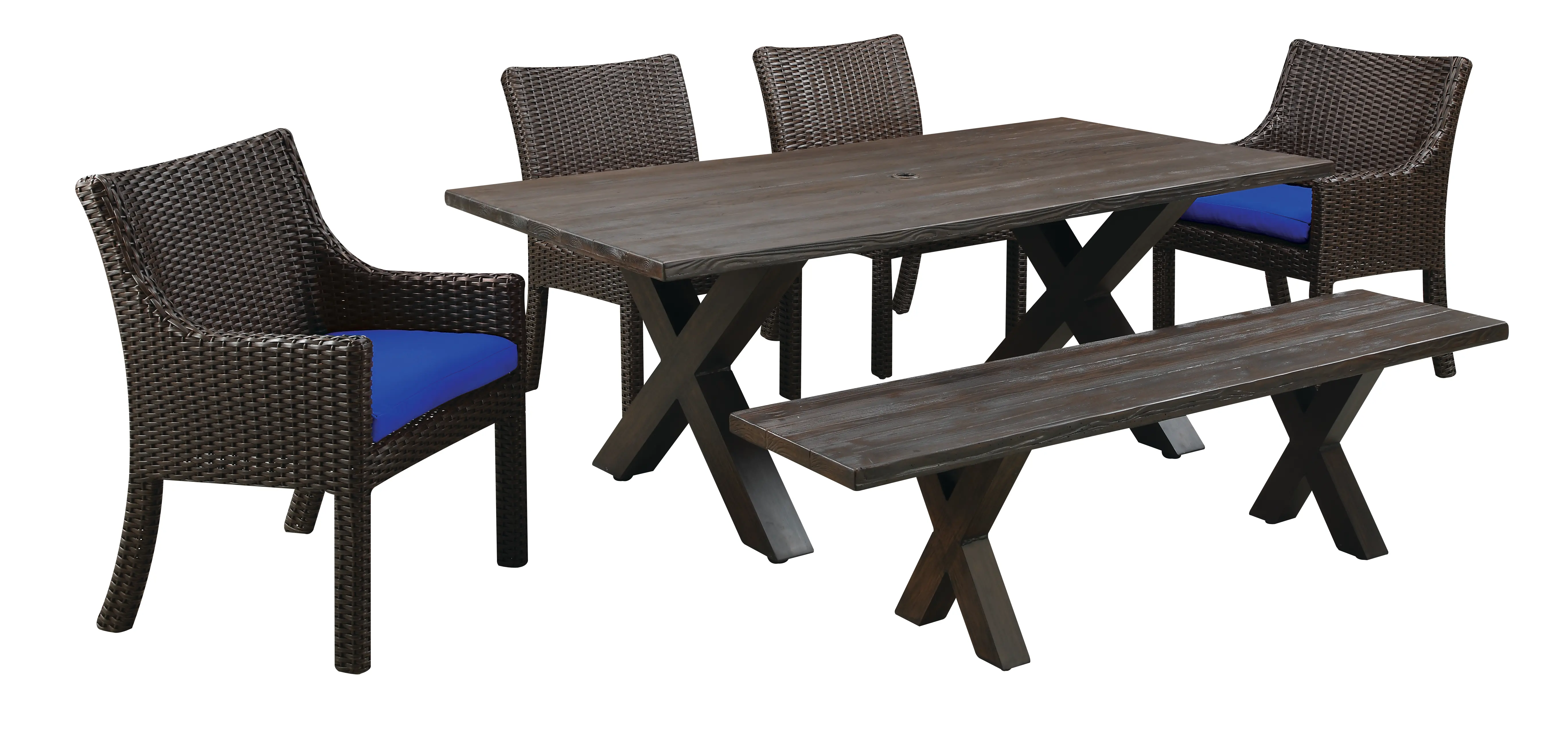 5 Piece Cast Wood Patio Dining Set with Sunbrella Cushion-1