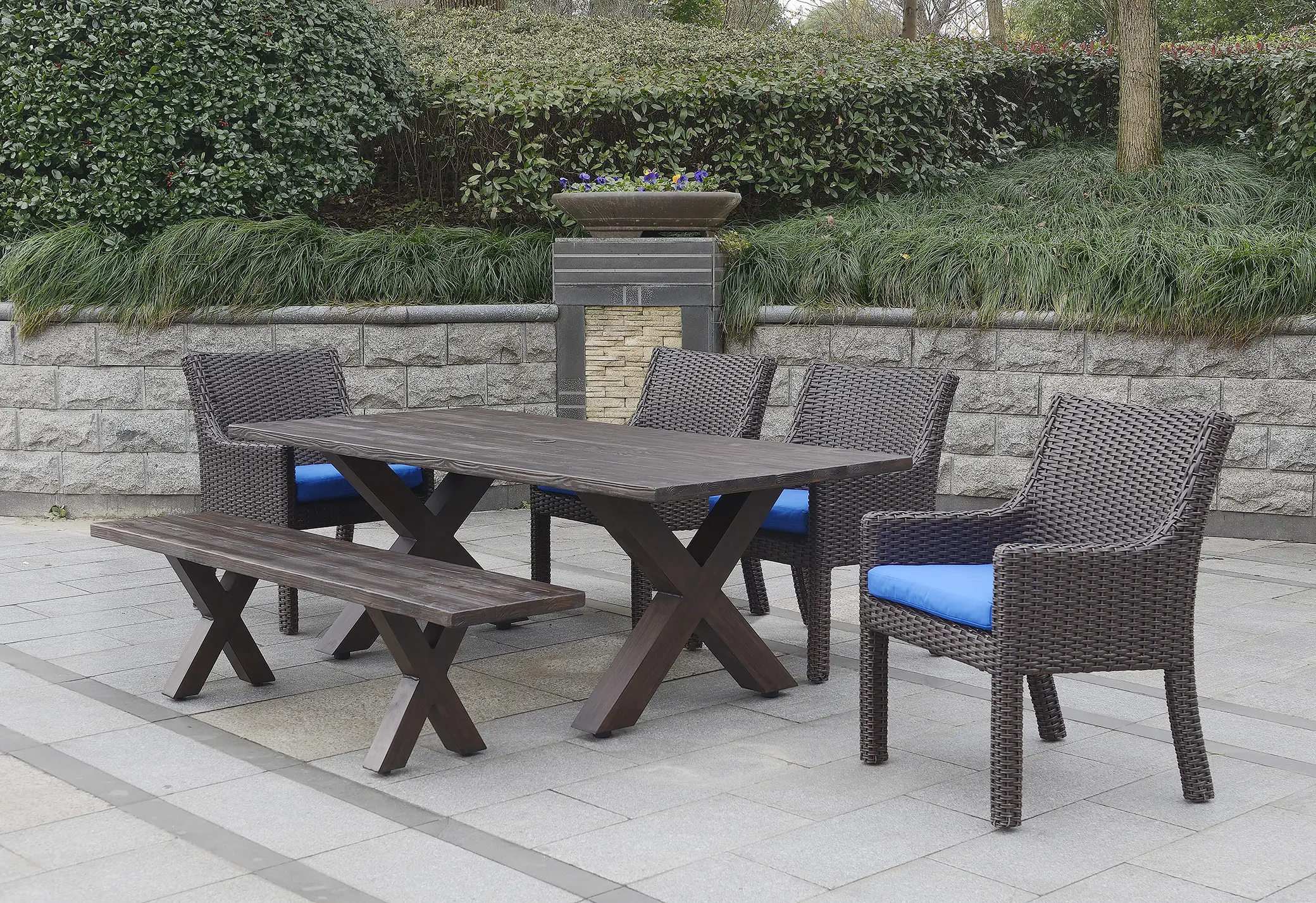 5 Piece Cast Wood Patio Dining Set with Sunbrella Cushion-3