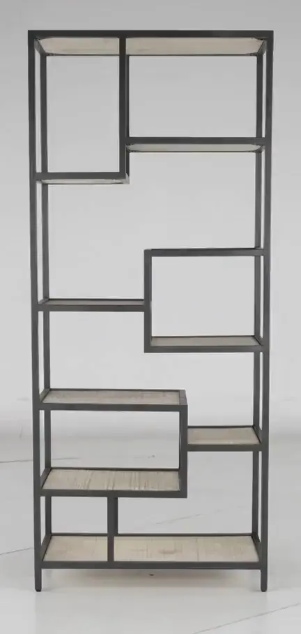 75326/BODHAN/9SHELVS Whitewash Mango 9 Shelf Etagere with Metal Frame-5