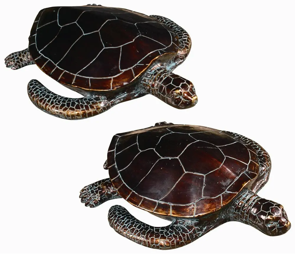 13 Inch Antique Bronze Sea Turtle Sculpture-1