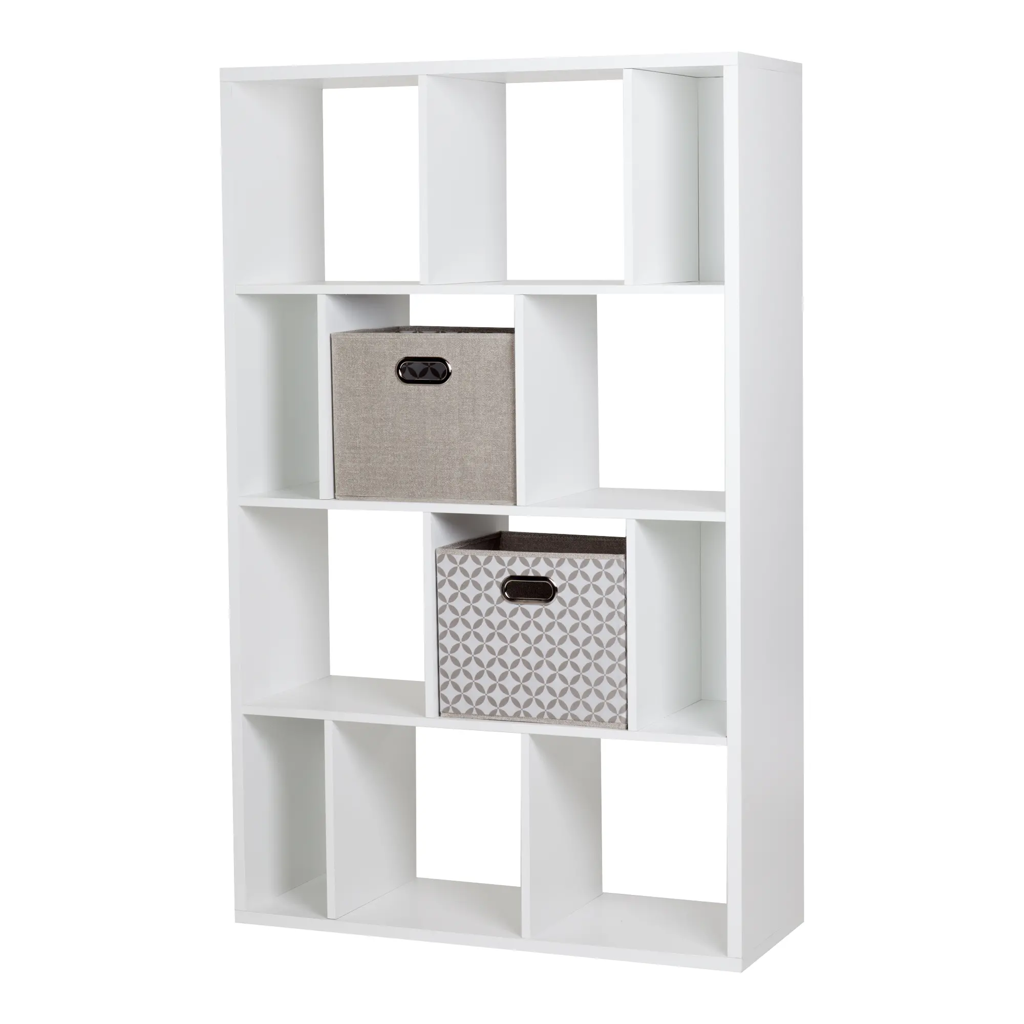 White 12 Cube Shelf with 2 Storage Bins-1