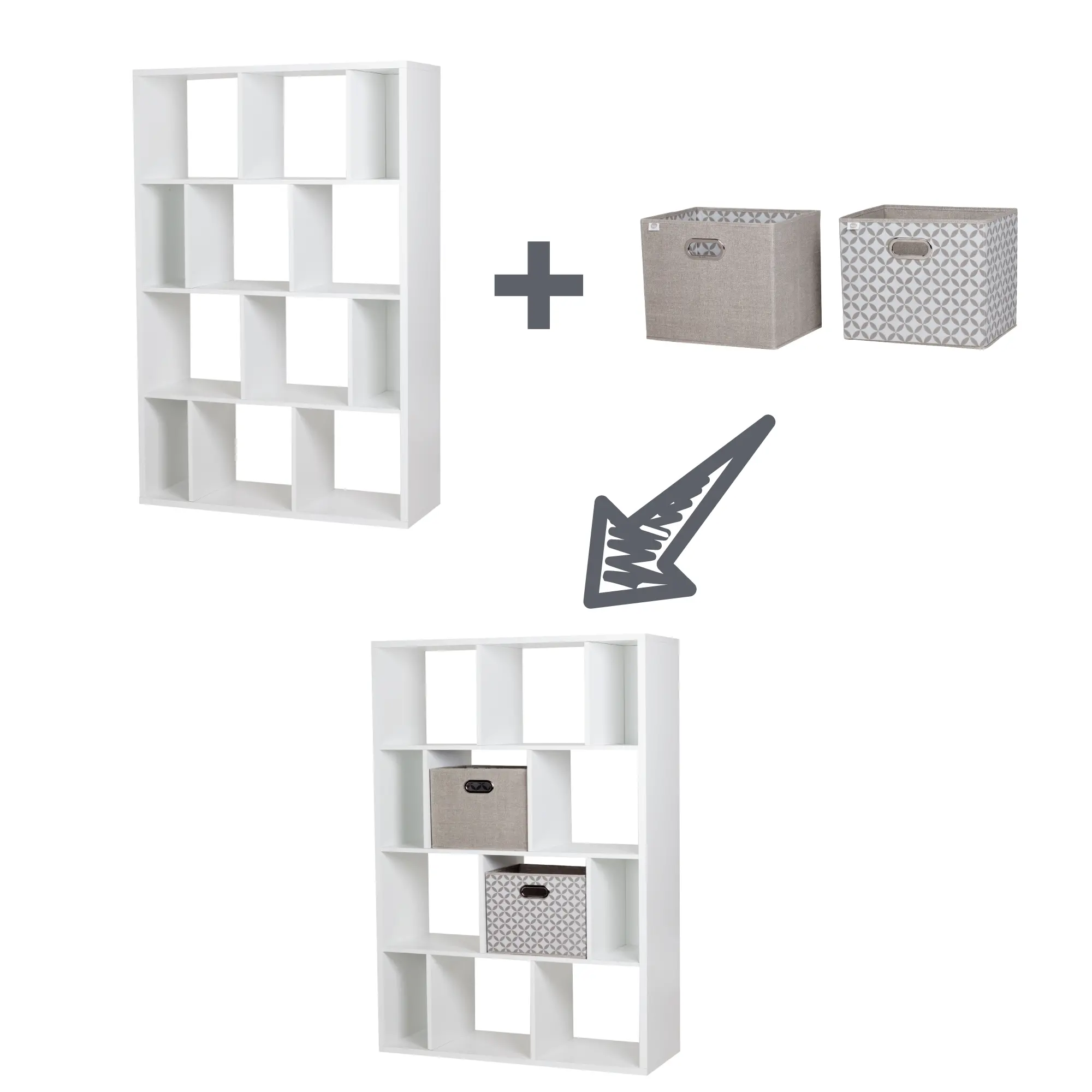 White 12 Cube Shelf with 2 Storage Bins-3