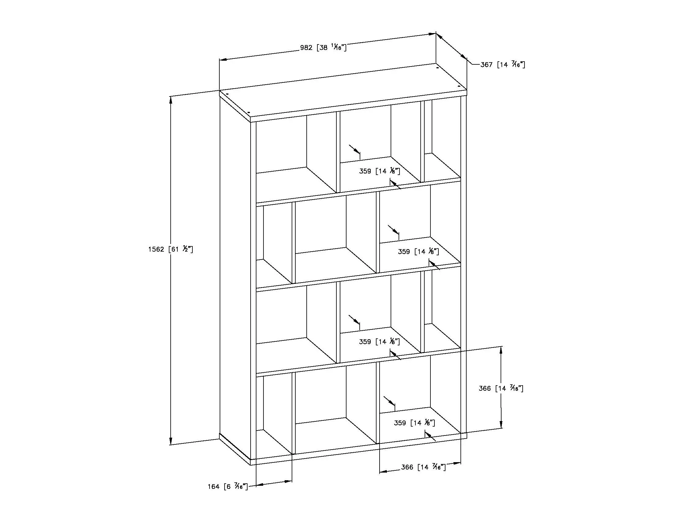 White 12 Cube Shelf with 2 Storage Bins-4