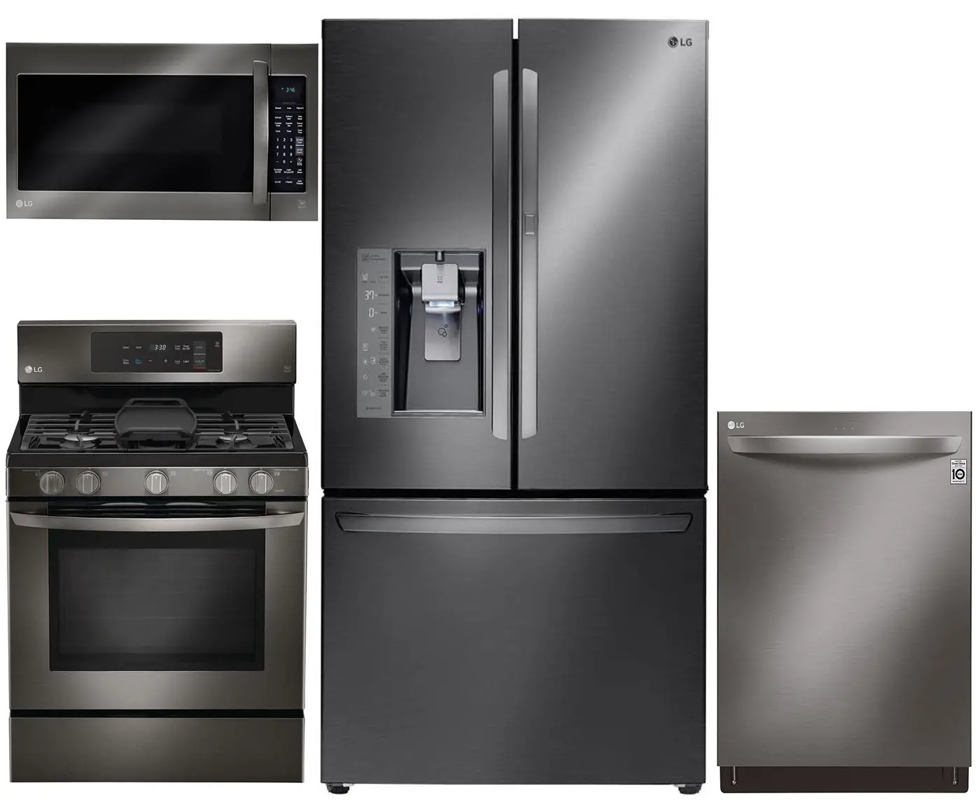 KIT LG 4 Piece Gas Kitchen Appliance Package with 29.6 cu. ft. French Door Refrigerator - Black Stainless Steel-1