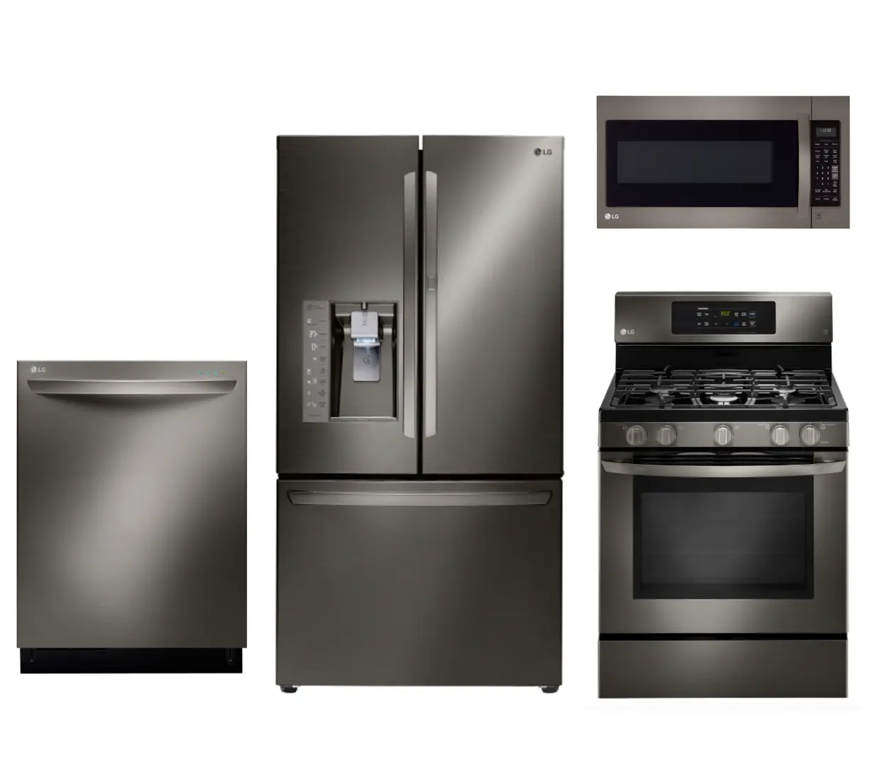 KIT LG 4 Piece Gas Kitchen Appliance Package with 29.6 cu. ft. French Door Refrigerator - Black Stainless Steel-2