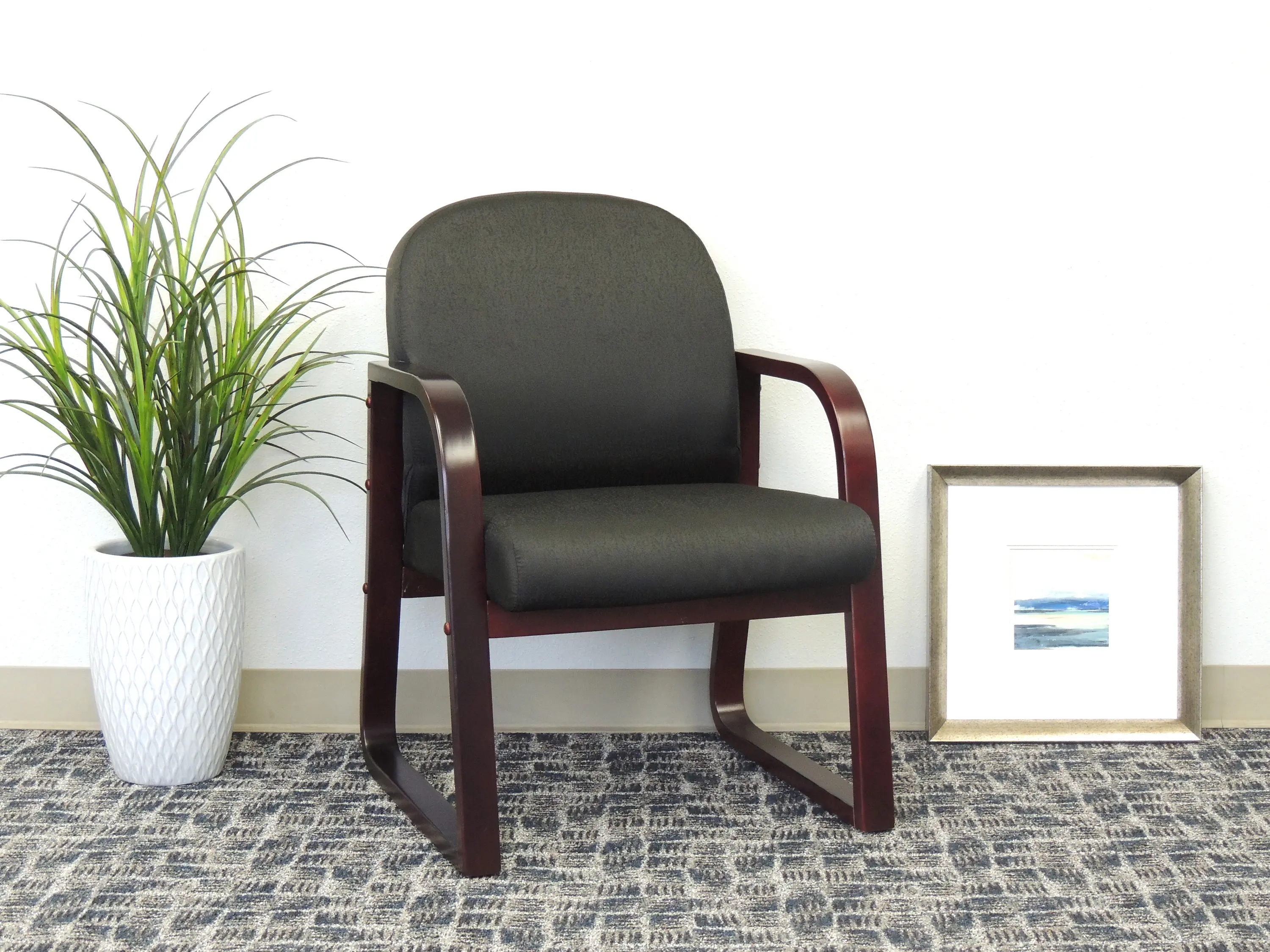 Black & Mahogany Frame Guest Office Chair-2