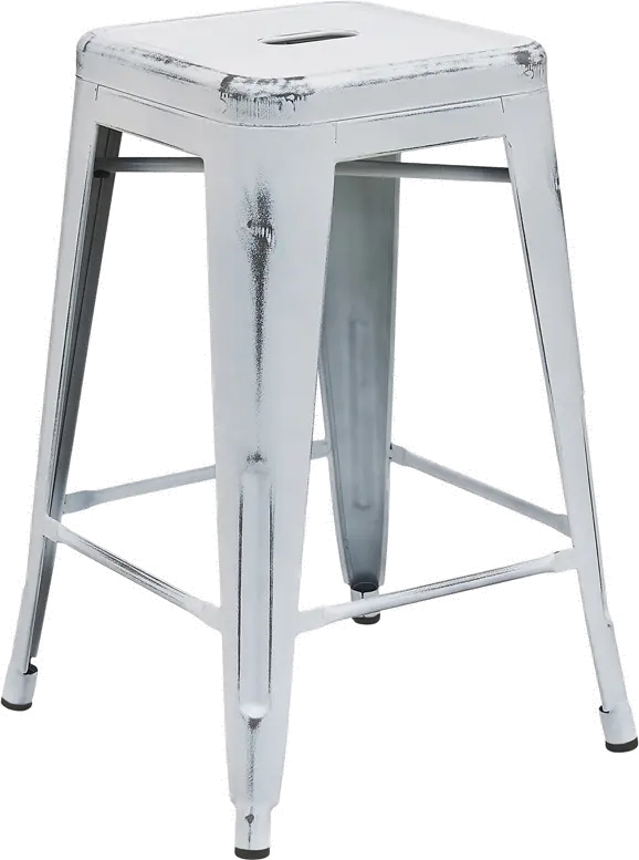 Distressed White Metal Counter Height Stool-1