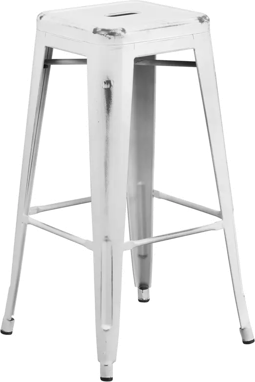 Distressed White Metal Bar Stool-1
