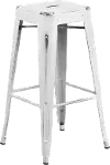 Distressed White Metal Bar Stool