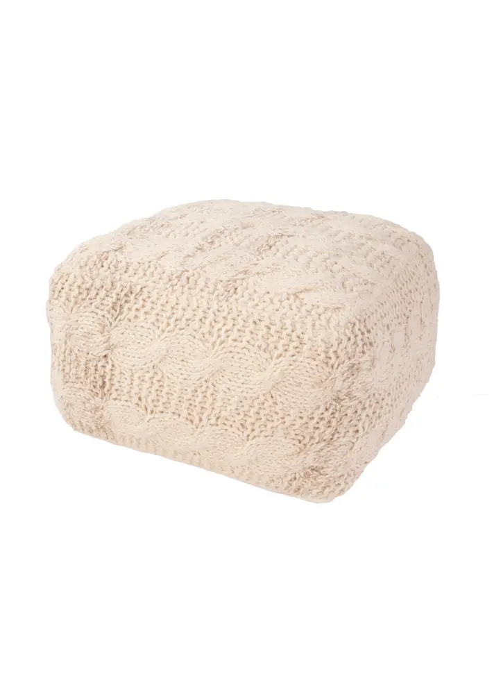 Ivory Hand Knit Pouf-1