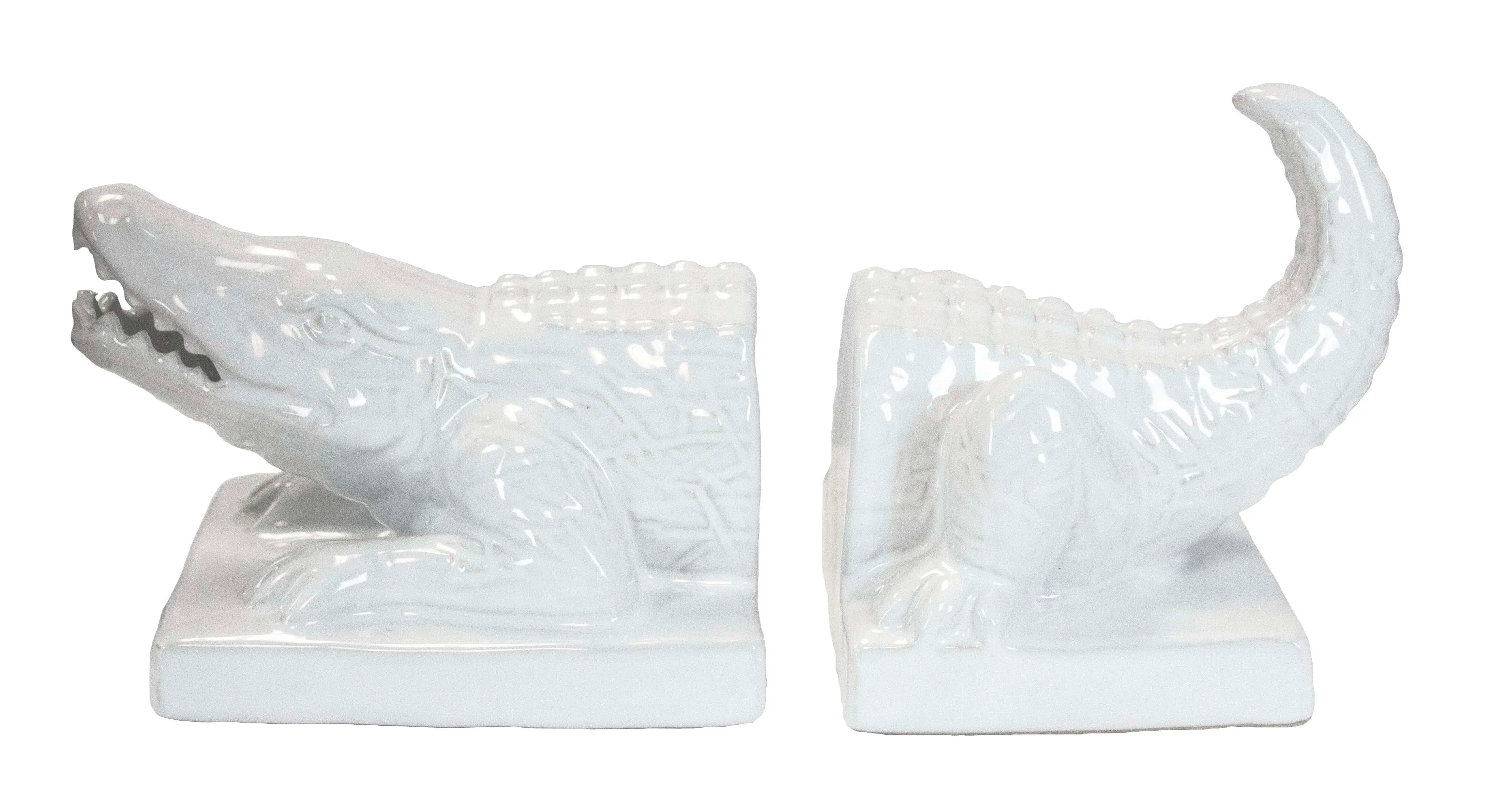 White Crocodile Bookend Pair-1