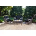 VENTURA4PC-NVY Brown and Navy 4 Piece Outdoor Patio Furniture Set - Ventura