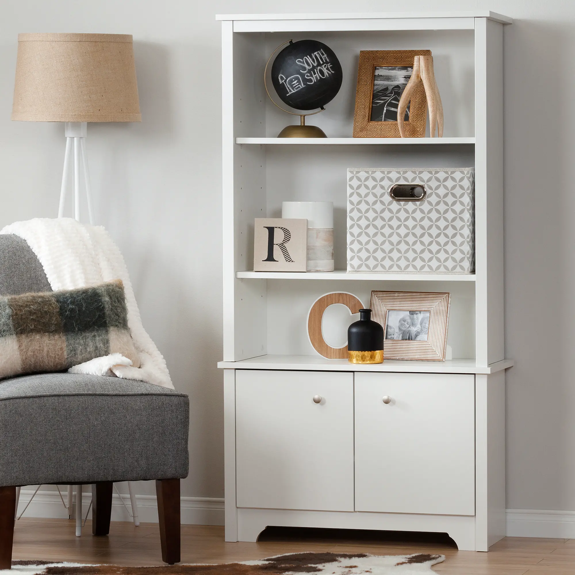 10328 White 3-Shelf Storage Bookcase - South Shore-2