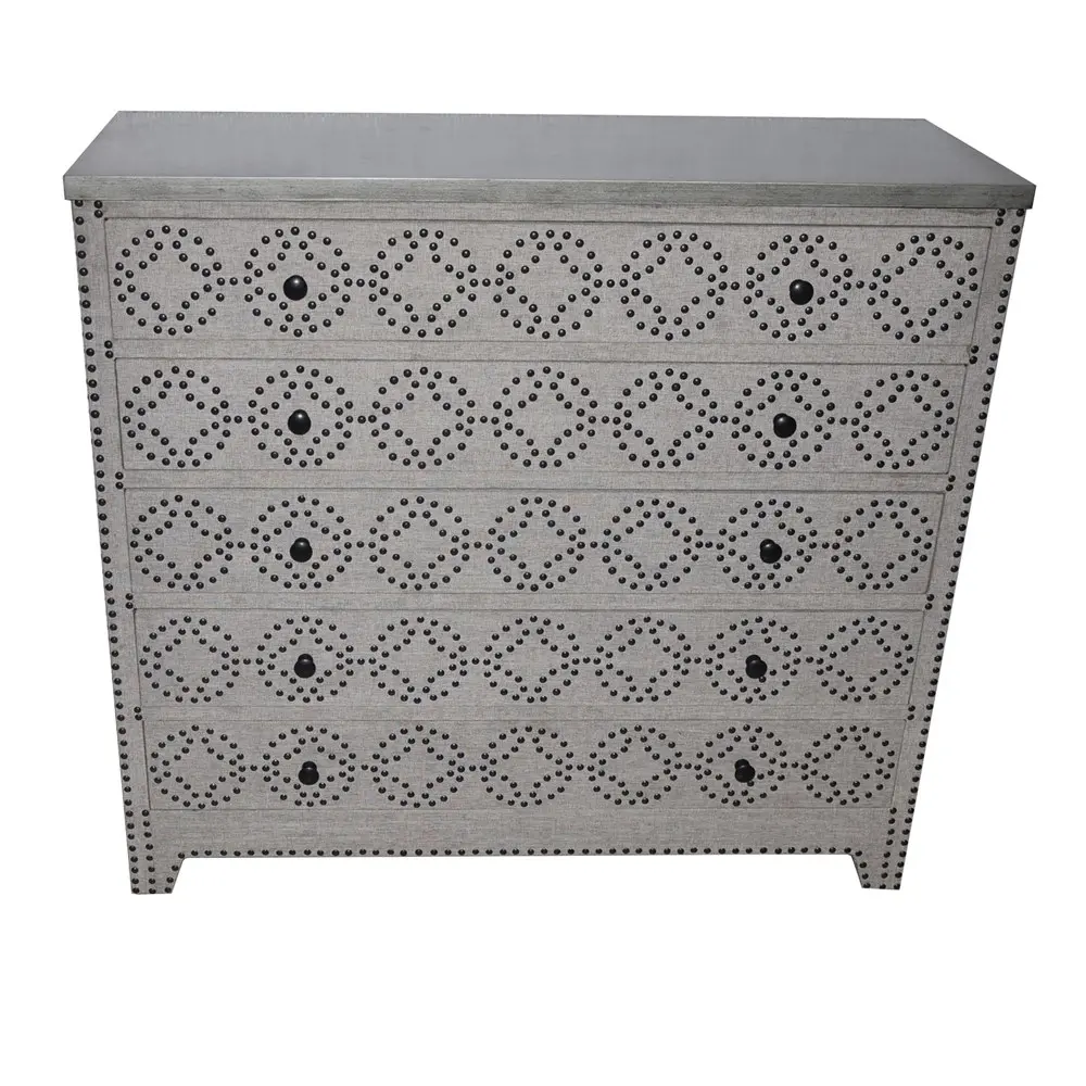 Linen 4 Drawer Chest with Nail-head Trim-1