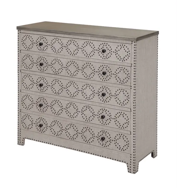 Linen 4 Drawer Chest with Nail-head Trim-2