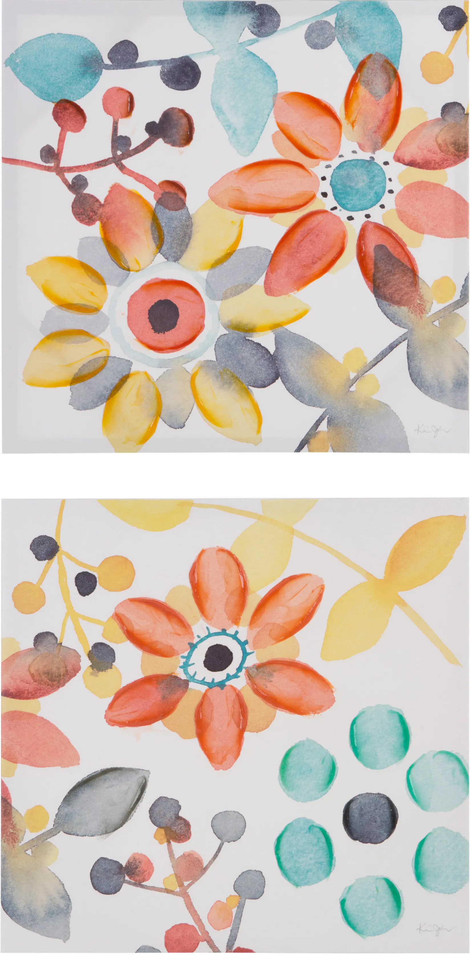 2 Piece Multi Color Sweet Floral Canvas Wall Art-1