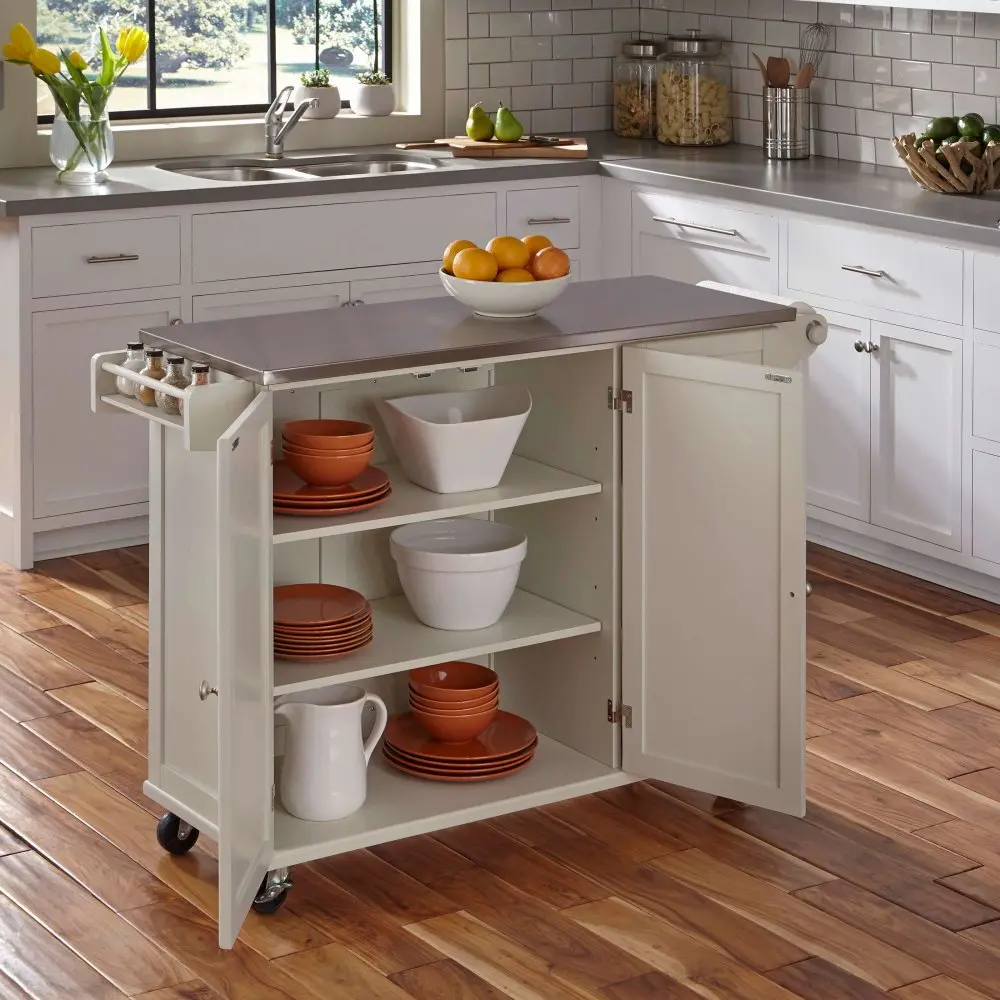 4512-95 White Stainless Top Kitchen Cart - Liberty -2