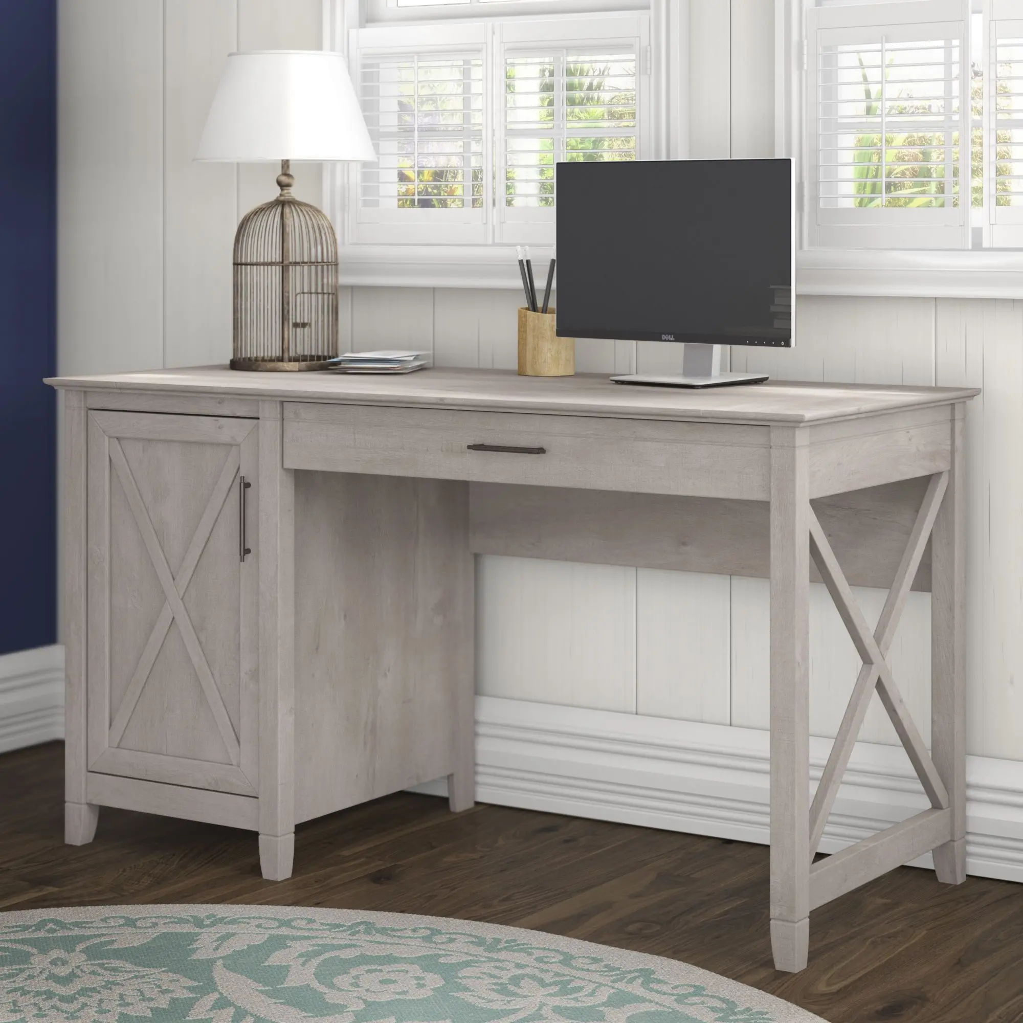 KWD154WG-03 Gray Single Pedestal Desk (54 Inch) - Bush Furniture-2