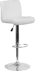 White Vinyl Adjustable Bar Stool with Chrome Base