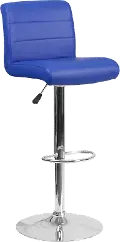 Blue Vinyl Adjustable Bar Stool with Chrome Base