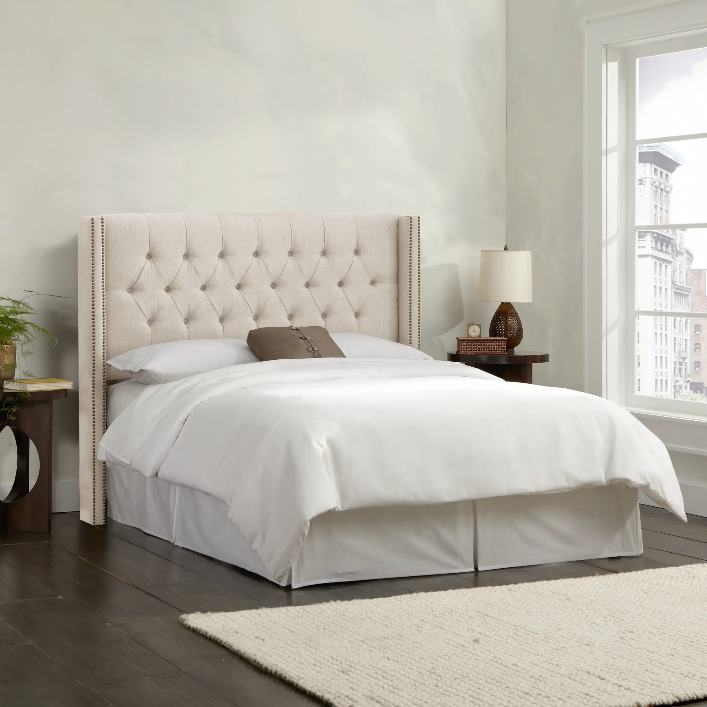 143NB-BRLNNTLC Abigail Ivory Diamond Tufted Wingback King Headboard- Skyline Furniture-2