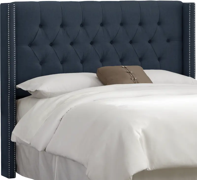 Abigail Navy Blue Diamond Tufted Wingback Full Headboard