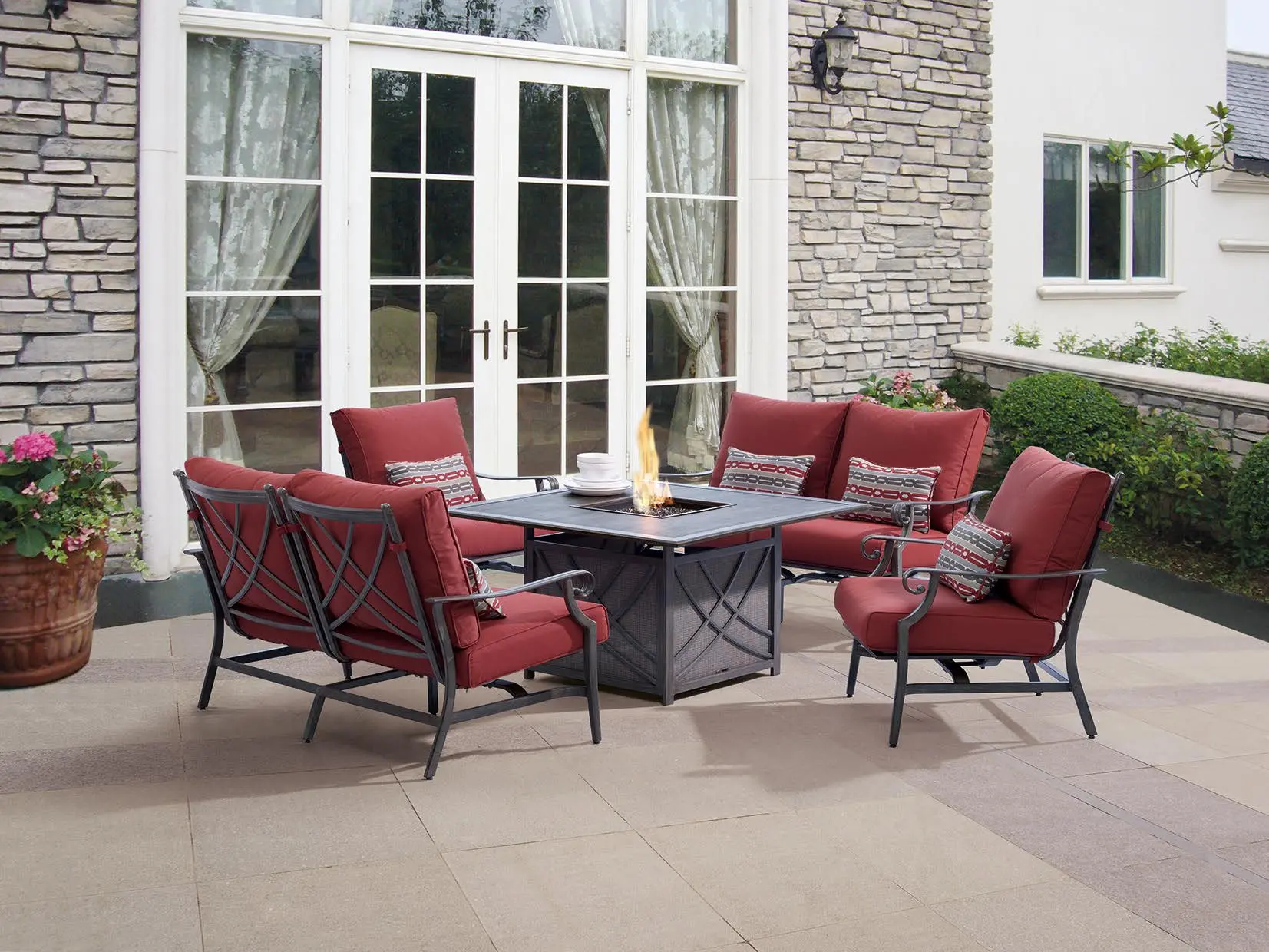 5 Piece Bar Harbor Outdoor Patio Fire Pit Chat Set-2