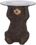 Barney Brown Bear Side Table with Glass Top