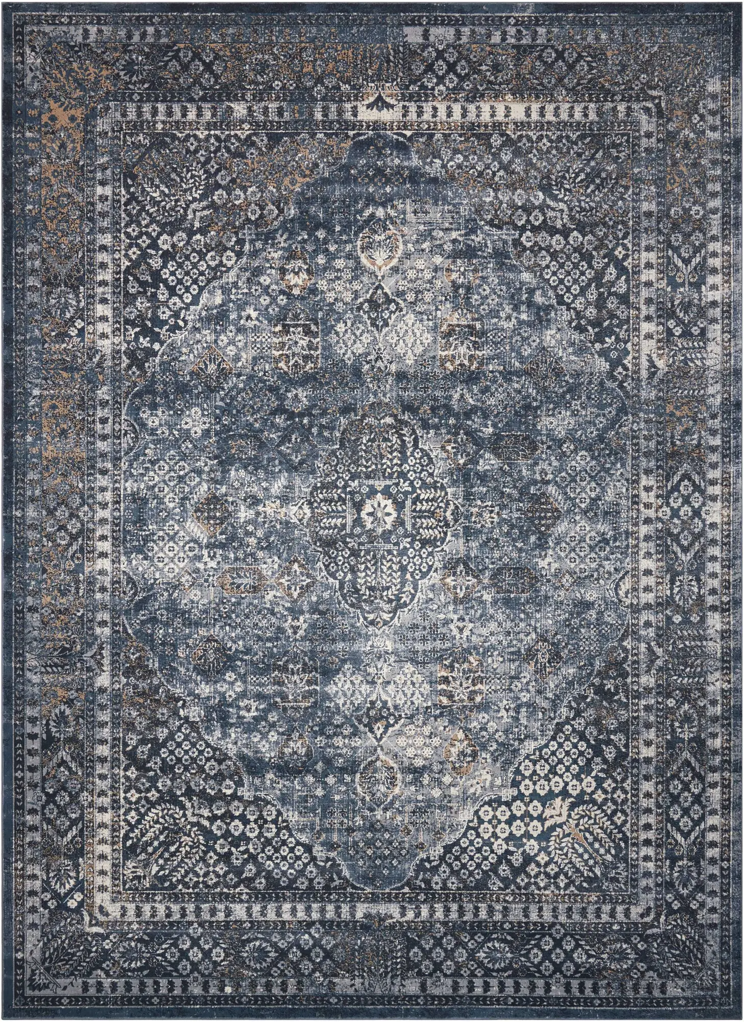 MAI01/5X8/MALTA/NAVY Malta 5 x 8 Navy Blue, Cream, and Rust Area Rug-1