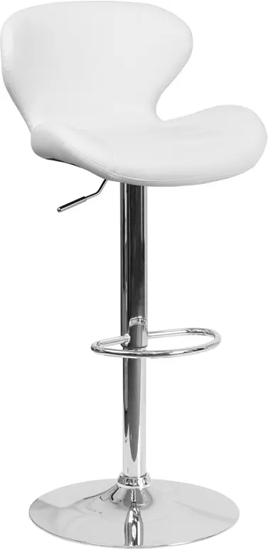 Contemporary White Vinyl Adjustable Bar Stool-1