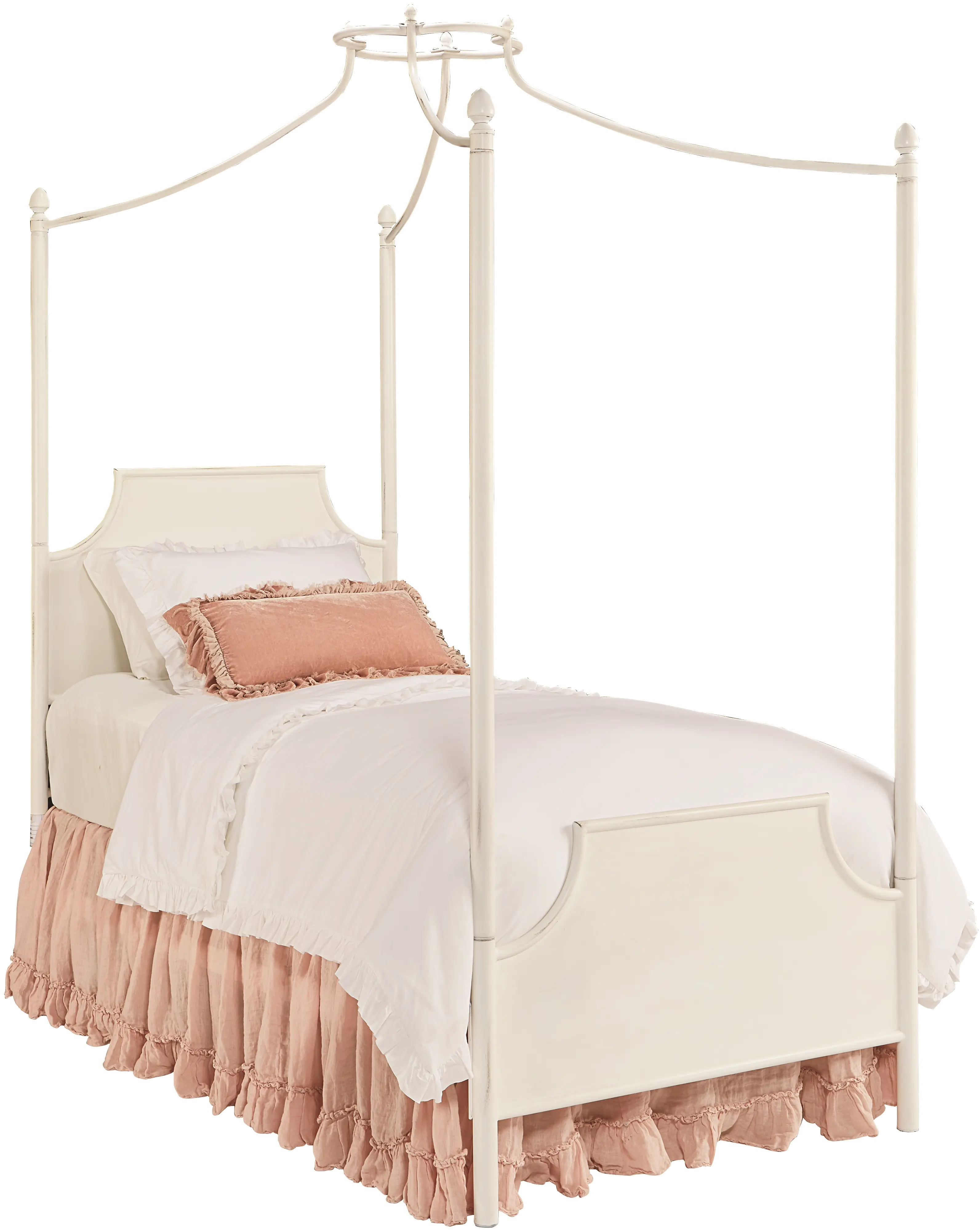 40705/CANOPYBED3/3 Magnolia Home Furniture White Iron Twin Canopy Bed - Traditional Manor-1