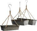 18 Inch Galvanized Metal Basket with Rope and Hanger
