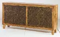 Brass and Natural Brocade Sideboard