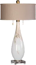 White Glass Table Lamp with Metallic Bronze Accents
