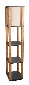 Natural Wooden Floor Lamp With Black Shelves